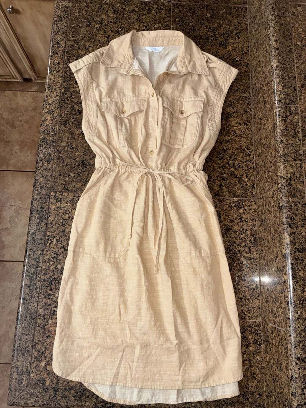 Time and Tru Sleeveless Linen Blend Utility Shirt Dress With Pockets